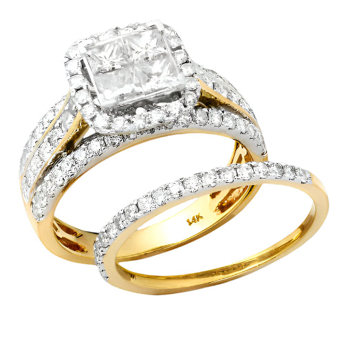 14KY 2.00CTW PC DIAMOND QUAD HEAD BRIDAL SET WITH