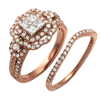 14KR 1.30CTW DIAMOND QUAD HEAD BRIDAL SET WITH