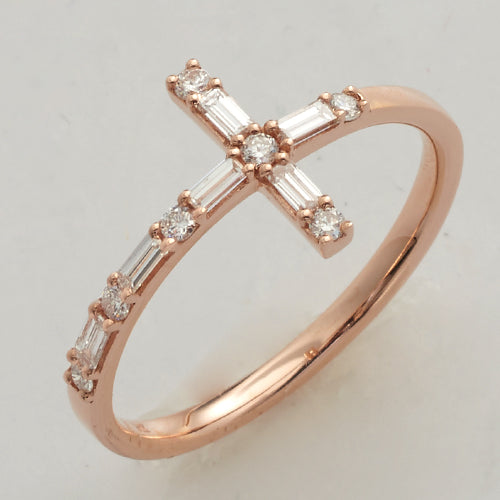 14KR 0.35CTW BAGUETTE DIAMOND SIDEWAYS CROSS RING