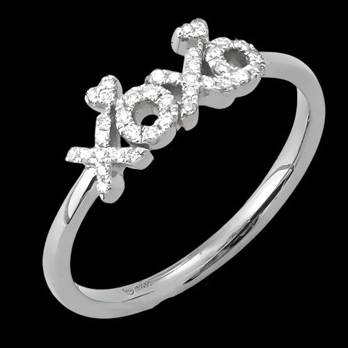 14KW 0.15CTW DIAMOND 'X & O' RING WITH HEARTS