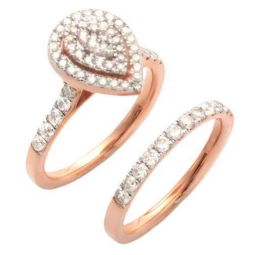 14KR 1.05CTW DIAMOND PEAR CLUSTER BRIDAL SET