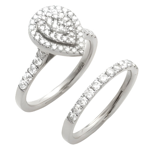 14KW 1.05CTW DIAMOND PEAR CLUSTER BRIDAL SET