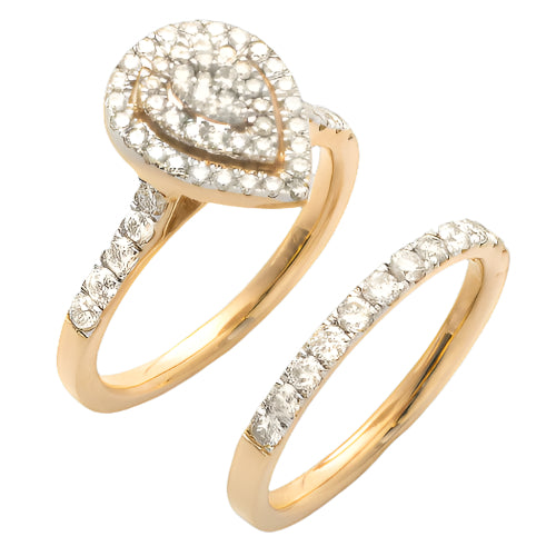 14KY 1.05CTW DIAMOND PEAR CLUSTER BRIDAL SET