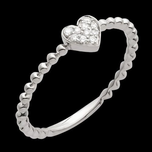 14KW 0.10CTW DIAMOND HEART RING - BEADED SHANK