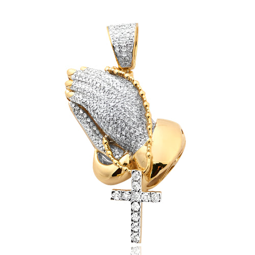 10KY 1.00CTW DIAMOND PRAYING HANDS PENDANT WITH