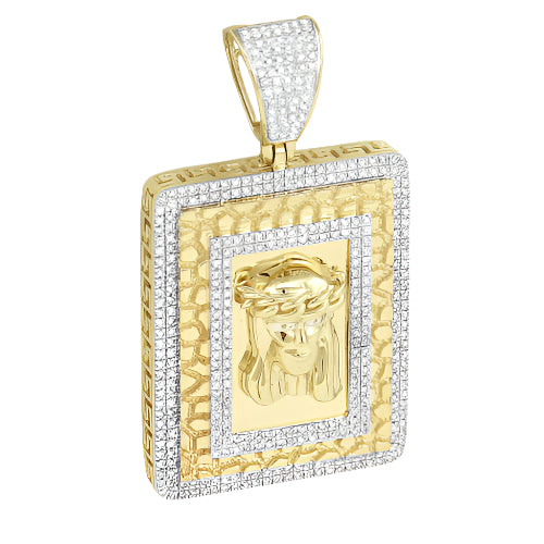10KY 1.30CTW DIAMOND JESUS DOGTAG WITH NUGGET