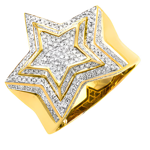 10KY 1.00CTW DIAMOND MICROPAVE 3-D MENS STAR RING