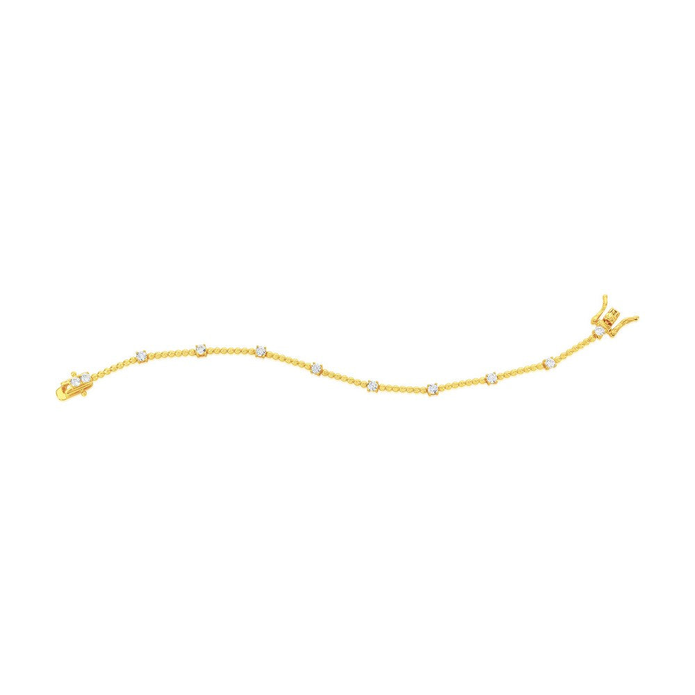 Sterling Silver, Round CZ & Beaded Bracelet - Gold Plated