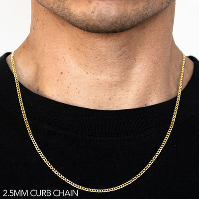 10K 2.5MM YELLOW GOLD HOLLOW CURB 20" CHAIN NECKLACE (AVAILABLE IN LENGTHS 7" - 30")