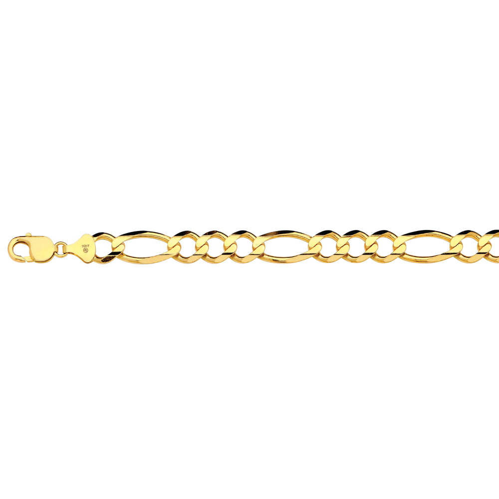 14K 12MM YELLOW GOLD SOLID FIGARO 8.5" CHAIN BRACELET (AVAILABLE IN LENGTHS 7" - 30")