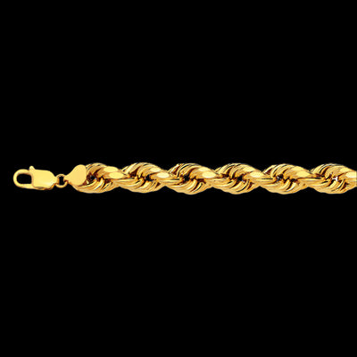 10K 10MM YELLOW GOLD DC HOLLOW ROPE 8.5" CHAIN BRACELET (AVAILABLE IN LENGTHS 7" - 30")