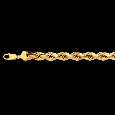 14K 9MM YELLOW GOLD DC HOLLOW ROPE 7" CHAIN BRACELET (AVAILABLE IN LENGTHS 7" - 30")