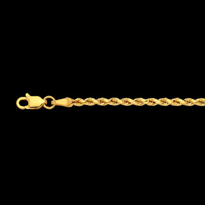 10K 2MM YELLOW GOLD DC HOLLOW ROPE 9" CHAIN BRACELET (AVAILABLE IN LENGTHS 7" - 30")