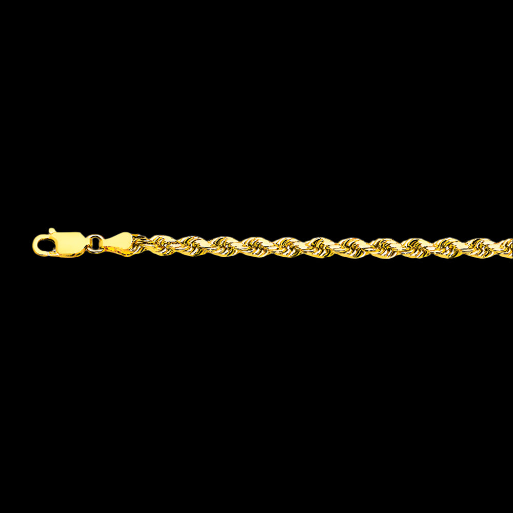 10K 3.5MM YELLOW GOLD SOLID DC ROPE 8.5" CHAIN BRACELET (AVAILABLE IN LENGTHS 7" - 30")
