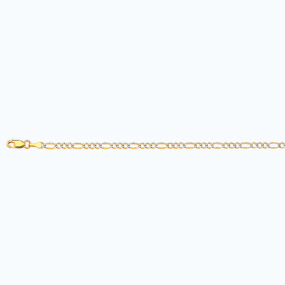 10K 2.5MM YELLOW GOLD SOLID PAVE FIGARO 16" CHAIN NECKLACE (AVAILABLE IN LENGTHS 7" - 30")