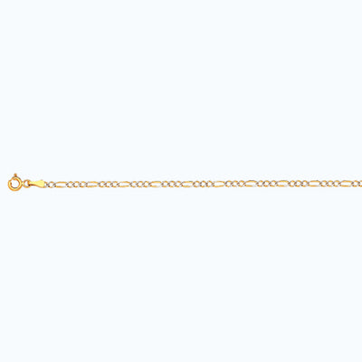 10K 2MM YELLOW GOLD SOLID PAVE FIGARO 9" CHAIN BRACELET (AVAILABLE IN LENGTHS 7" - 30")