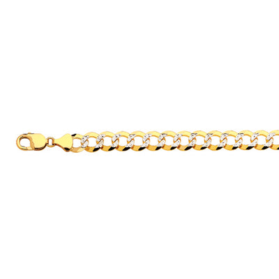 10K 11MM YELLOW GOLD SOLID PAVE CURB 9" CHAIN BRACELET (AVAILABLE IN LENGTHS 7" - 30")
