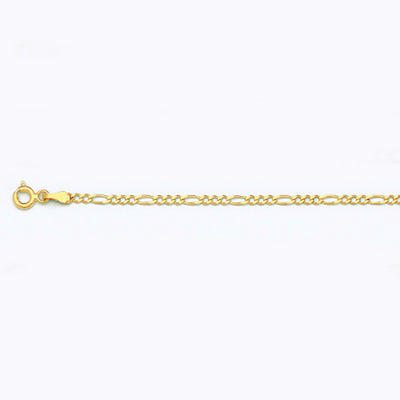 10K 2MM YELLOW GOLD SOLID FIGARO 8.5" CHAIN BRACELET (AVAILABLE IN LENGTHS 7" - 30")