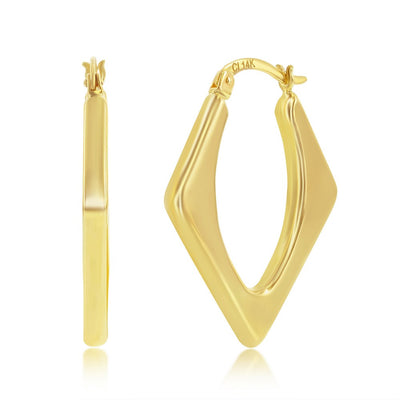 14K Yellow Gold, Diamond-Shaped 30x24mm Hoop Earrings