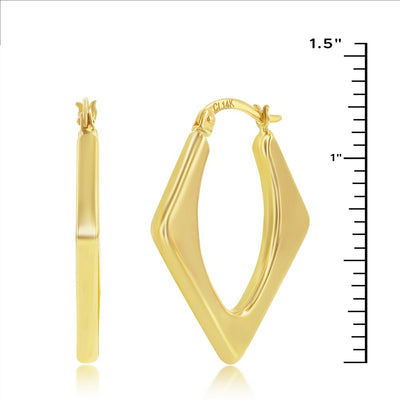 14K Yellow Gold, Diamond-Shaped 30x24mm Hoop Earrings
