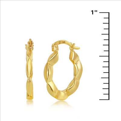 14K Yellow Gold, Designed 18mm Hoop Earrings