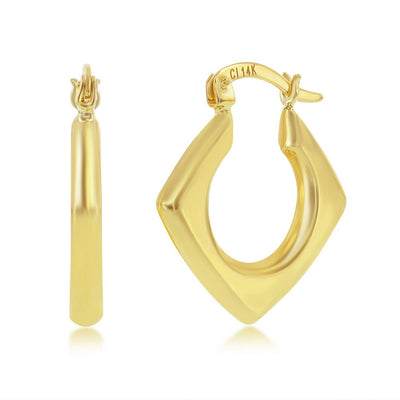 14K Yellow Gold, Diamond-Shaped 22x20mm Hoop Earrings