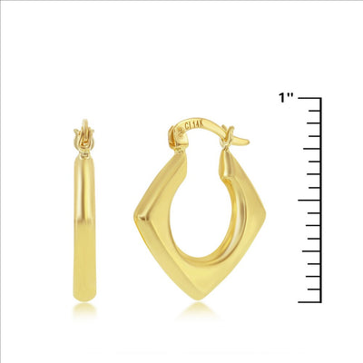 14K Yellow Gold, Diamond-Shaped 22x20mm Hoop Earrings