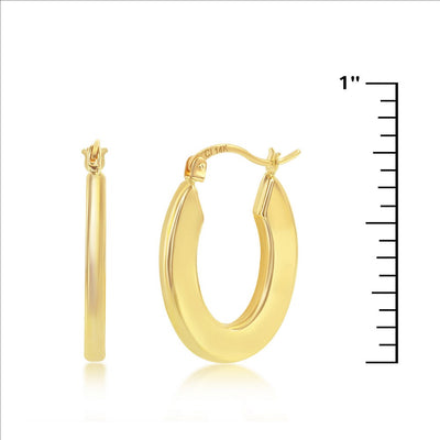14K Yellow Gold, Oval Hoop Earrings