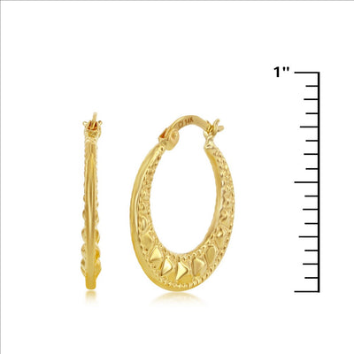 14K Yellow Gold, Textured 21mm Hoop Earrings