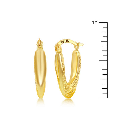 14K Yellow Gold, Oval D-C 20x10mm Hoop Earrings