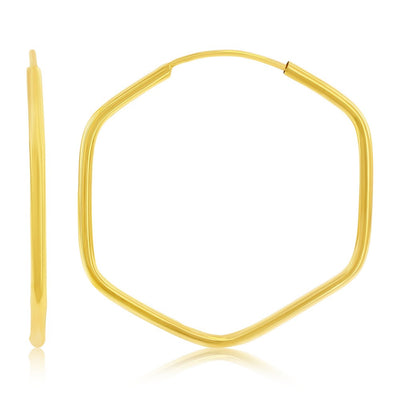 14K Yellow Gold, 31mm Hexagon Endless Hoop Earrings