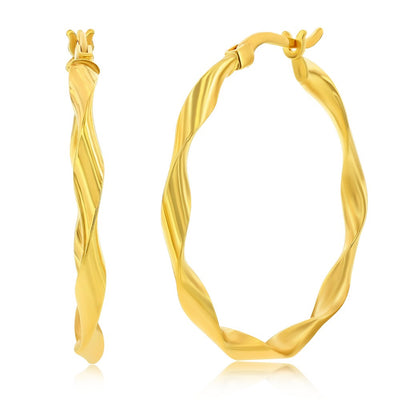 14K Yellow Gold, 32mm Twisted Hoop Earrings