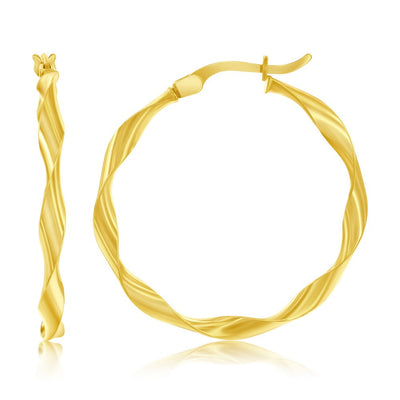 14K Yellow Gold, 32mm Twisted Hoop Earrings