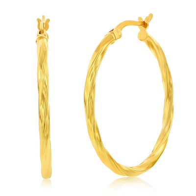 14K Yellow Gold, 32mm Twist Hoop Earrings