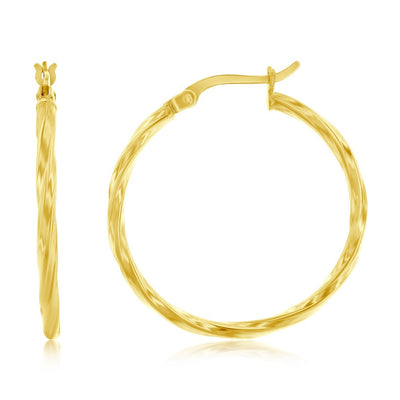 14K Yellow Gold, 32mm Twist Hoop Earrings