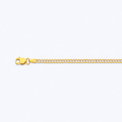 10K 2MM YELLOW GOLD HOLLOW PAVE CURB 8.5" CHAIN BRACELET (AVAILABLE IN LENGTHS 7" - 30")