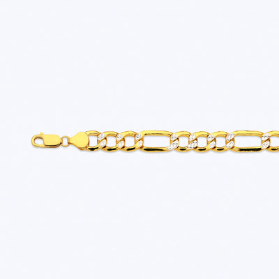 10K 10.5MM YELLOW GOLD HOLLOW PAVE FIGARO 7.5" CHAIN BRACELET (AVAILABLE IN LENGTHS 7" - 30")