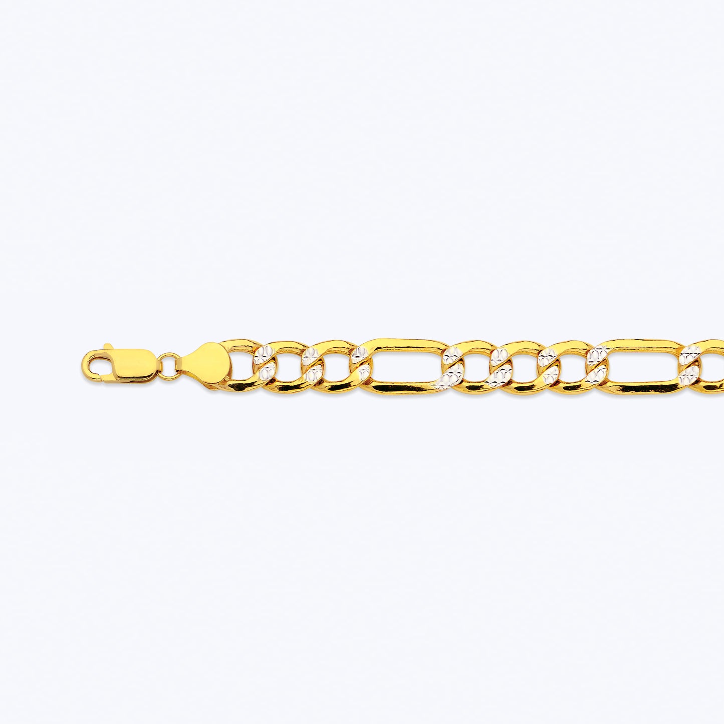 10K 10.5MM YELLOW GOLD HOLLOW PAVE FIGARO 9" CHAIN BRACELET (AVAILABLE IN LENGTHS 7" - 30")