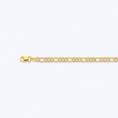 10K 2.5MM YELLOW GOLD HOLLOW PAVE FIGARO 7.5" CHAIN BRACELET (AVAILABLE IN LENGTHS 7" - 30")