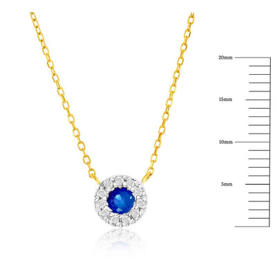 14K Yellow Gold, 3mm Round Sapphire (0.16ct) & Diamond Necklace - (11 Stones)