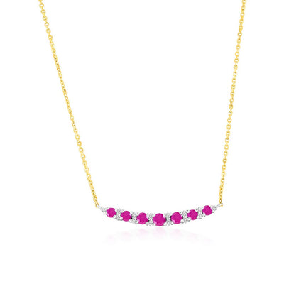 14K Yellow Gold, Round 0.36ct Ruby, Graduating Diamond Necklace - (28 Stones)