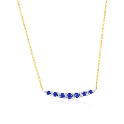 14K Yellow Gold, Round 0.36ct Sapphire, Graduating Diamond Necklace - (28 Stones)
