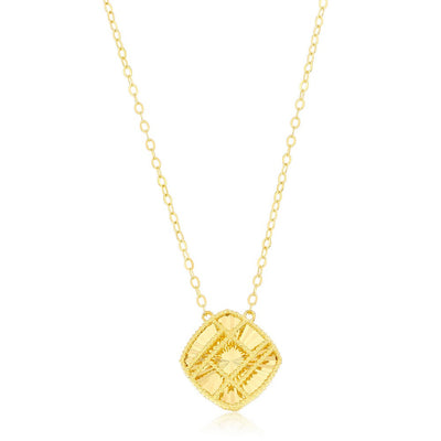 14K Yellow Gold, Diamond-Shaped Beaded Outline D-C Necklace