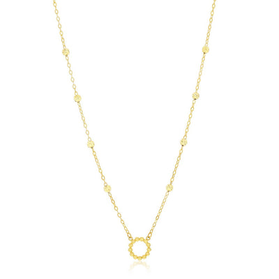 14K Yellow Gold, Circle D-C Beaded Necklace