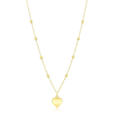 14K Yellow Gold, Polished Heart & D-C Bead Necklace