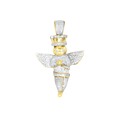 10KY 0.50CTW DIAMOND ANGEL PENDANT WITH CROWN