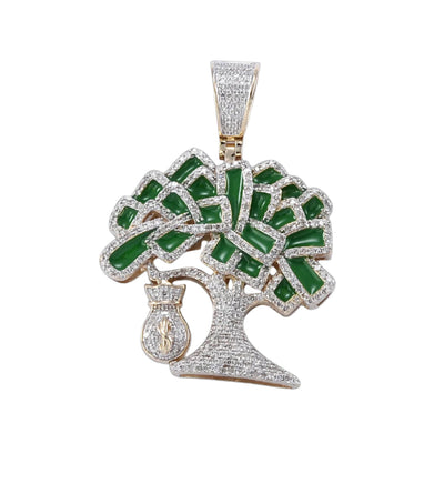 10KY 0.65CTW DIAMOND MONEY TREE PENDANT WITH GREEN