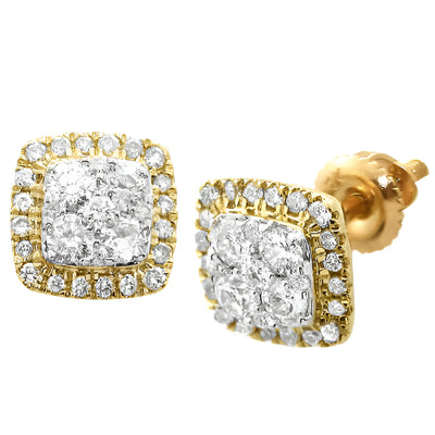 14KY 0.65CTW DIAMOND SQUARE SHAPED CLUSTER EARRING