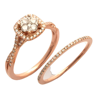 14KR 0.60CTW DIAMOND ROUND CLUSTER HEAD BRIDAL SET
