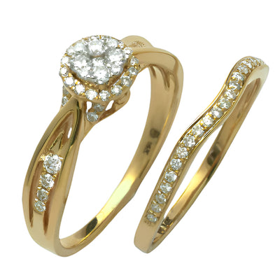 14KY 0.50CTW ROUND CLUSTER DIAMOND BRIDAL SET WITH